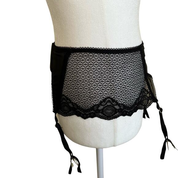 Elle Macpherson Spellbound Suspender Garter Belt Black Tan Mesh Lace Beads - Picture 7 of 16